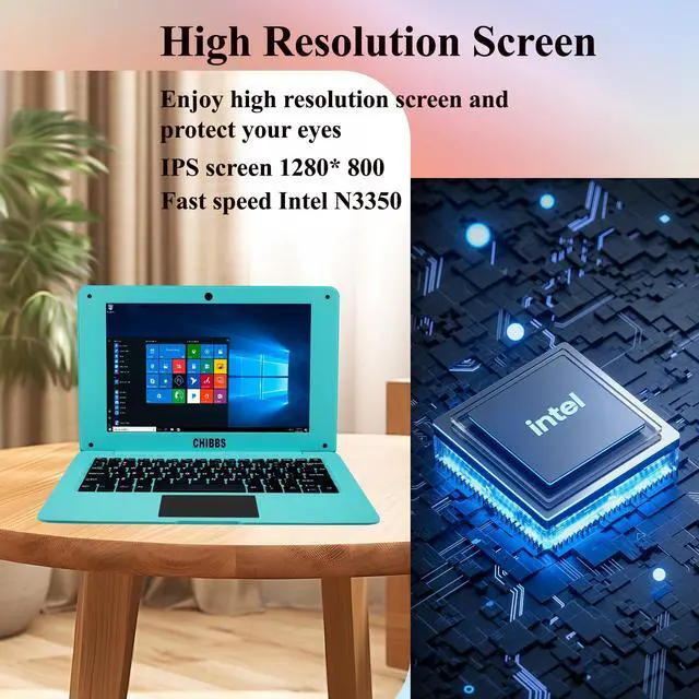 Alt view image 3 of 5 - CHIBBS 10.1" Inch Kids Windows 10 Laptop Computer, Quad Core Processor, 4gb Ram + 64gb ROM, HDMI, Camera, 2* USB 3.0, Bluetooth, Wi-Fi- Blue