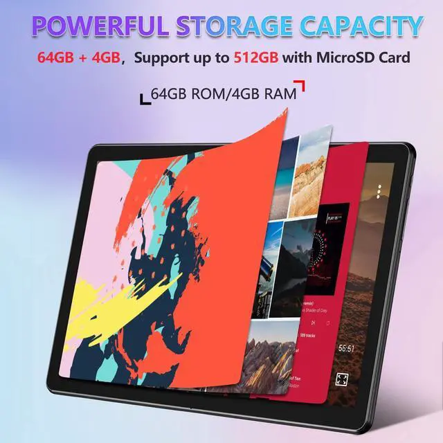 Alt view image 3 of 5 - 2024 Latest Tablet 10.1" Octa-Core Android 11 Tablet, 64GB Storage Tablets with Keyboard, Stylus Pen, Dual 13MP+5MP Camera, WiFi, Bluetooth, GPS, 512GB Expand Support, IPS Full HD Display
