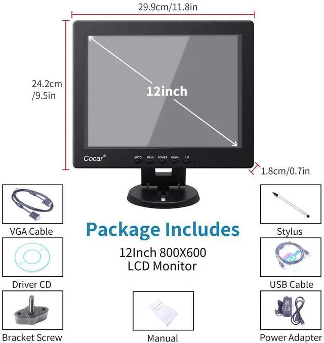 Alt view image 3 of 5 - 12 Inch Touchscreen Monitor, LCD Touch Screen Monitor POS Systems for Restaurants Bar Point of Sale Cashier Coffee Store PC Touchscreen Display Built-in Speakers