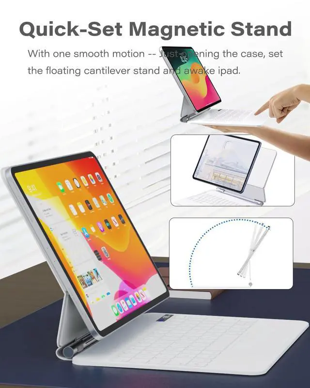 Alt view image 3 of 5 - ZENLU iPad Pro 11" / Air 11" Case with Keyboard White Magic-Style, Multi-Touch Trackpad, Floating Cantilever Stand, Smart Backlit Keyboard Case for 11" iPad Pro(1/2/3/4 Gen), Air 10.9/11-In