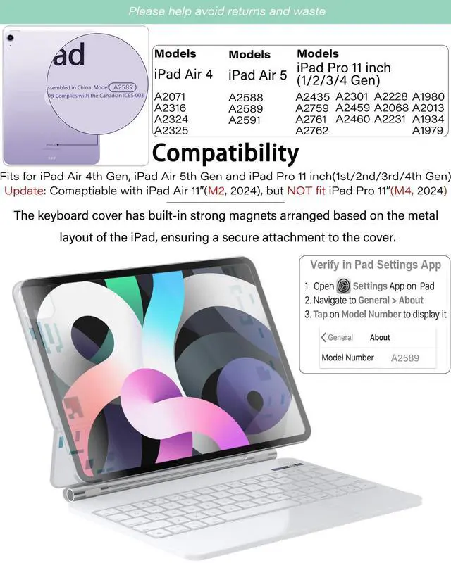 Alt view image 2 of 5 - ZENLU iPad Pro 11" / Air 11" Case with Keyboard White Magic-Style, Multi-Touch Trackpad, Floating Cantilever Stand, Smart Backlit Keyboard Case for 11" iPad Pro(1/2/3/4 Gen), Air 10.9/11-In