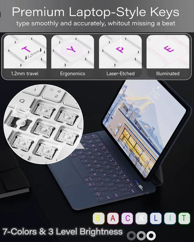 Alt view image 4 of 5 - ZENLU iPad Pro 11" / Air 11" Case with Keyboard White Magic-Style, Multi-Touch Trackpad, Floating Cantilever Stand, Smart Backlit Keyboard Case for 11" iPad Pro(1/2/3/4 Gen), Air 10.9/11-In