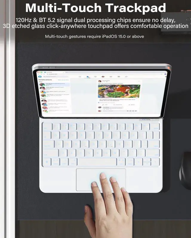 Alt view image 5 of 5 - ZENLU iPad Pro 11" / Air 11" Case with Keyboard White Magic-Style, Multi-Touch Trackpad, Floating Cantilever Stand, Smart Backlit Keyboard Case for 11" iPad Pro(1/2/3/4 Gen), Air 10.9/11-In