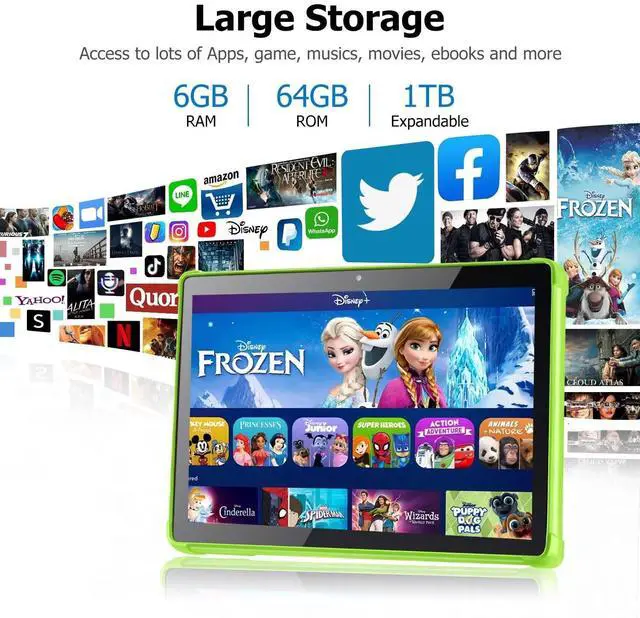 Alt view image 3 of 5 - Wainyok Kids Tablet, 6GB + 64GB, 1TB Expandable, Octa-Core, Dual Camera, 10.1 Inch 1280x800 IPS Screen Toodler Tablet, 5000mAh Battery, Educational Games Parental Control, Android Tab for Kids