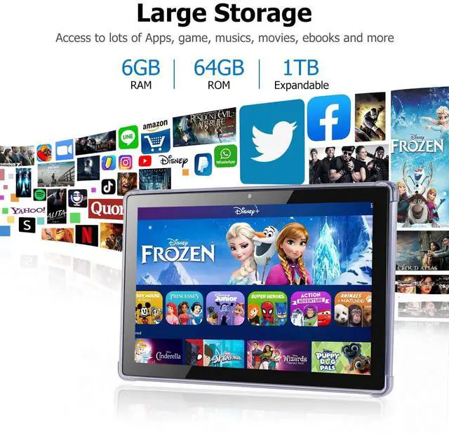 Alt view image 3 of 5 - Wainyok Kids Tablet, 6GB + 64GB, 1TB Expandable, Octa-Core, Dual Camera, 10.1 Inch 1280x800 IPS Screen Toodler Tablet, 5000mAh Battery, Educational Games Parental Control, Android Tab for Kids
