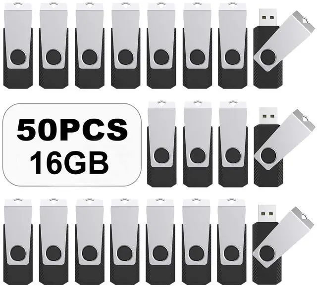 Main image of TOPESEL 50PCS 16GB Bulk USB 2.0 Flash Drive Swivel Memory Stick Thumb Drives Pen Drive (16gig, 50 Pack, Black)