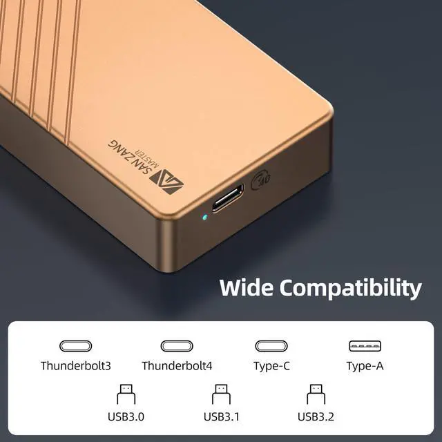 Alt view image 3 of 5 - SAN ZANG MASTER 40Gbps M.2 NVMe SSD Enclosure Adapter, Aluminum USB 4.0 Type-C to M-Key 2280 Solid State Drive External Case, Compatible with Thunderbolt 3/4 USB4.0/3.2/3.1/3.0, USB C to C/A Cable