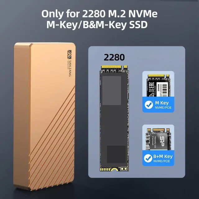 Alt view image 5 of 5 - SAN ZANG MASTER 40Gbps M.2 NVMe SSD Enclosure Adapter, Aluminum USB 4.0 Type-C to M-Key 2280 Solid State Drive External Case, Compatible with Thunderbolt 3/4 USB4.0/3.2/3.1/3.0, USB C to C/A Cable