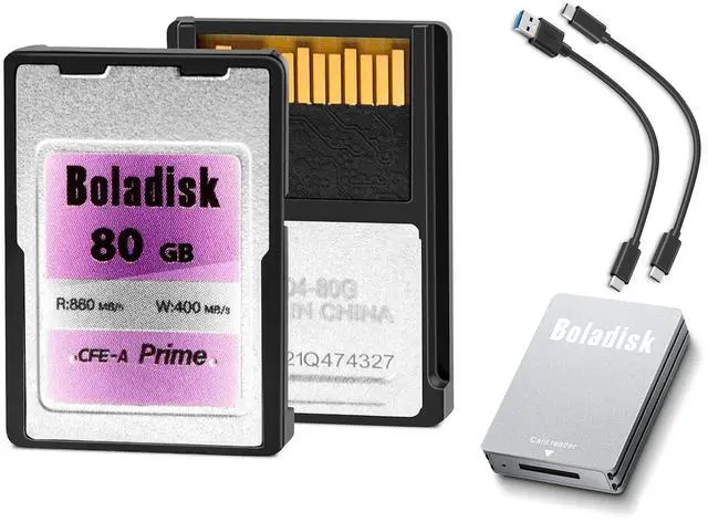 Main image of CFexpress Type A Memory Card with Card Reader, Professional CFE Type A, Up to 880MB/s Read & 900MB/s Write Speed, for 4K/8K Video/Photo, with Sony Alpha Sony FX Cameras, Boladisk 80G