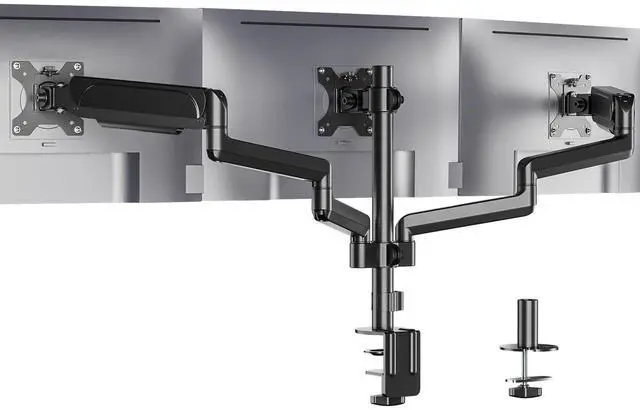 Main image of WALI Triple Monitor Mount for 13-27 inch Screens, Adjustable 3 Monitors Desk Mount with Swivel, Tilt, Clamp & Grommet Kit, Gas Spring Arm Triple Monitor Stand, VESA 75x75/100x100mm (GSDM003), Black
