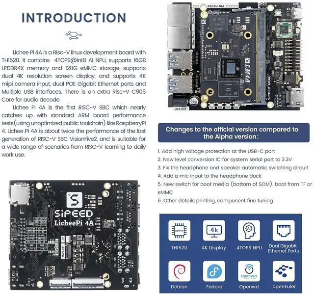 Alt view image 5 of 5 - LicheePi 4A 64bit LPDDR4X 8GB RISC-V Single Board Computer, Linux IoT Development Board, TH1520 C910x4 2.0GHz CPU 4TOPS NPU, Dual Gigabit Ethernet Port for Mini PC Desktop, Support Android Debian