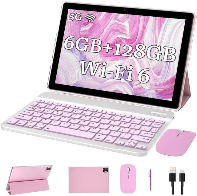 Main image of NOVOJOY 2 in1 Tablet with Keyboard Android Tablet 10 Inch Tablets, Include Mouse Case Stylus 5G-WiFi WiFi-6 128GB ROM+6GB RAM 10 in IPS 2MP+8MP Dual Camera 6000mAh Battery 10.1" FHD Android Tab