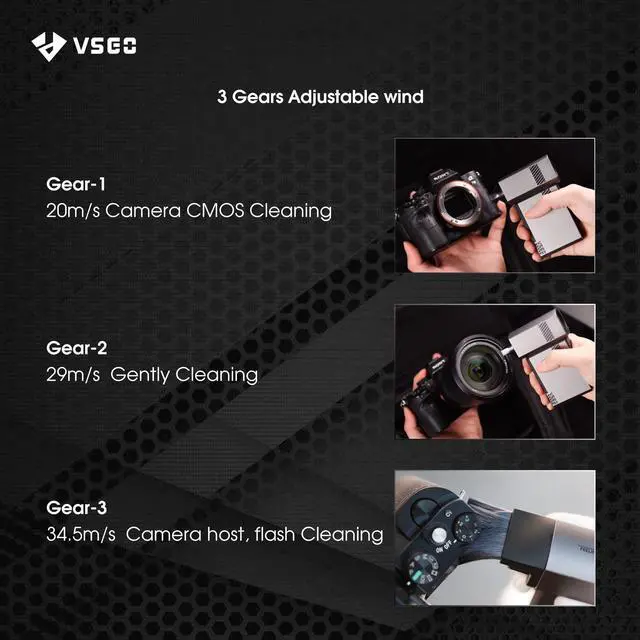 Alt view image 3 of 5 - Electric Compressed Air Duster with Mouthpiece/Soft Bristle Brush/LED Lights 3 Speed for Camera Lens Cleaning,PC Computer Keyboard Cleaning,Camping,Outdoors,Car Industrial Style VSGO