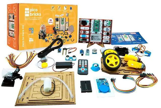 Main image of PicoBricks Raspberry Pi Pico W Starter Kit - 26 Pieces DIY Project Kit with 3 Learning Book and 25 Project Videos