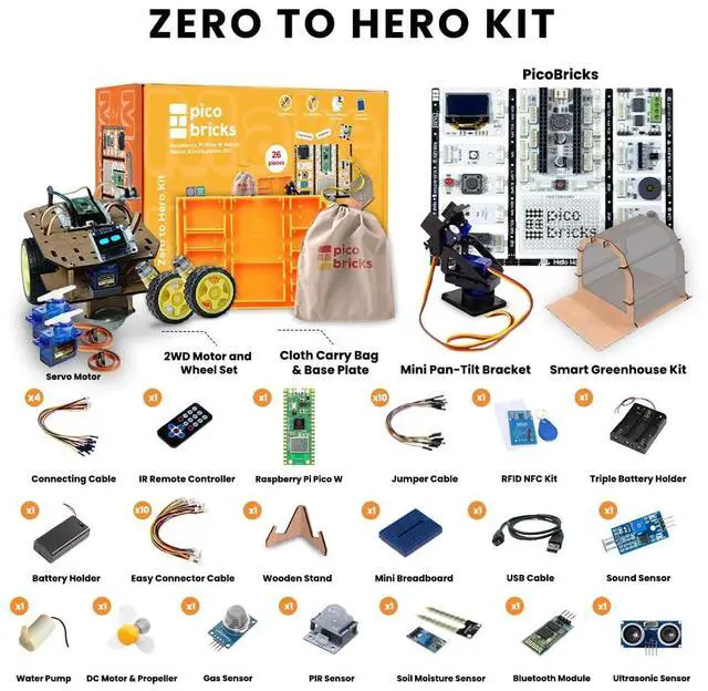 Alt view image 3 of 5 - PicoBricks Raspberry Pi Pico W Starter Kit - 26 Pieces DIY Project Kit with 3 Learning Book and 25 Project Videos