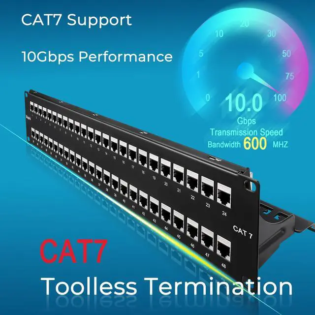 Alt view image 2 of 5 - Rapink Patch Panel 48 Port Cat7 with Inline Keystone 10G Support, Coupler Patch Panel STP Shielded 19-Inch with Removable Back Bar, 2U Network Patch Panel for Cat7, Cat6, Cat6A, Cat5e Cabling