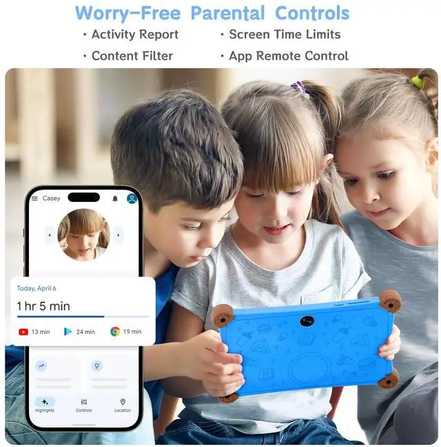 Alt view image 5 of 5 - Topsand Latest Kids Tablet, 8 Inch Android 13 Tablet for Kids 3-12, KIDOZ Preinstalled, Parental Control, Fast Quad-Core, 2+4GB RAM, 4700mAh Battery, 1TB Expandable, WiFi 6, Adjustable Strap Included