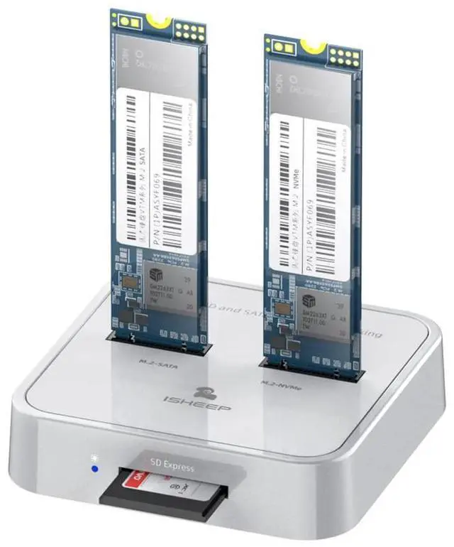 Main image of ISHEEP H016SD NVMe SATA M.2 Dual Bay Docking Station for SATA & NVMe M.2 SSD Reader Enclosure, Support Size 2280 2260 2242 2230 M.2 SSDs