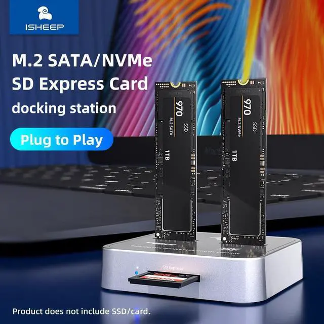 Alt view image 4 of 5 - ISHEEP H016SD NVMe SATA M.2 Dual Bay Docking Station for SATA & NVMe M.2 SSD Reader Enclosure, Support Size 2280 2260 2242 2230 M.2 SSDs
