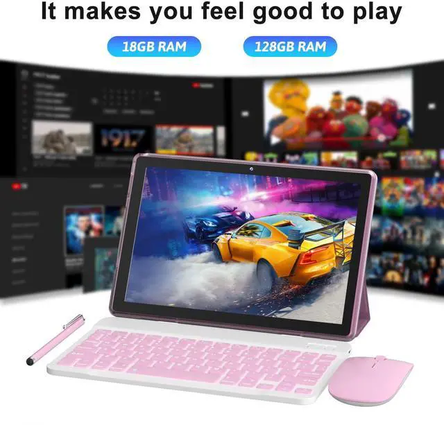 Alt view image 3 of 5 - Android 15 Tablet, 10 Inch 18GB RAM+128GB ROM/ 2TB Expandable Tablet PC, Quad-core 2.0GHz Processor, 1280*800 10" HD Touch Screen, 2.4G/5G WiFi 6 BT 5.0, 2 in 1 Tablets with Keyboard Case Mouse Stylus