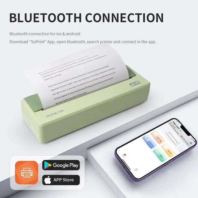 Alt view image 2 of 5 - Rongta Portable Printer Wireless for Travel, 300DPI Thermal Inkless Bluetooth Mobile Printer, Support 8.5" X 11" US Letter, Compatible with Android iOS Phone & Laptops (Green)