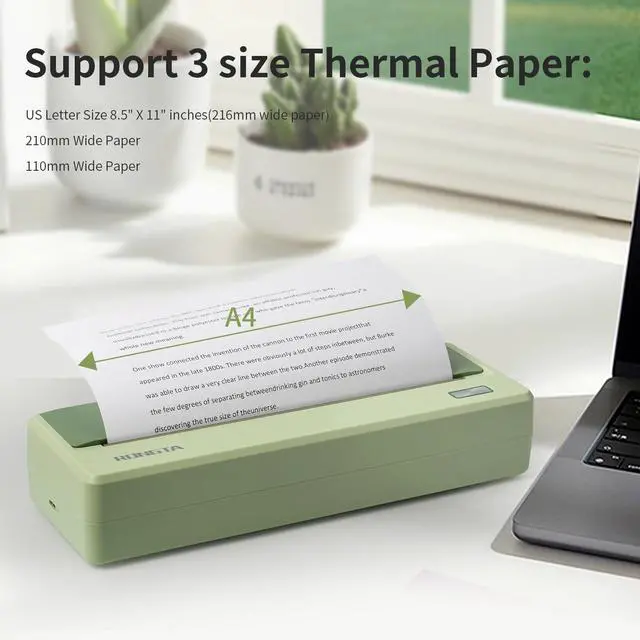 Alt view image 3 of 5 - Rongta Portable Printer Wireless for Travel, 300DPI Thermal Inkless Bluetooth Mobile Printer, Support 8.5" X 11" US Letter, Compatible with Android iOS Phone & Laptops (Green)