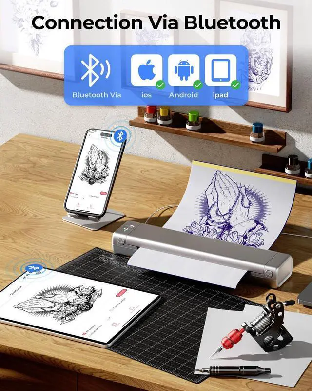 Alt view image 2 of 5 - Phomemo Inkless Portable Printer for Travel - Wireless Thermal Printer Compatible with Phone & Laptop, Bluetooth Printers Supports 8.5" X 11" Letter Thermal Paper, Come with Carry Case