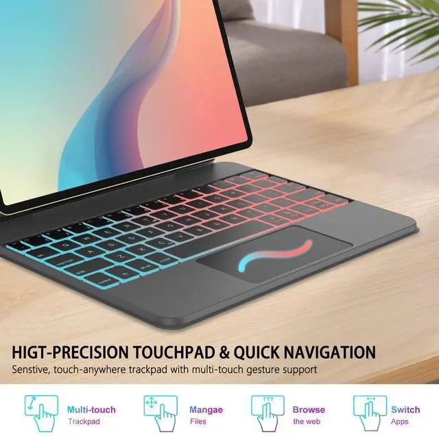 Alt view image 3 of 5 - Keyboard Case for iPad Air 11-inch (M3 2025 / M2 2024), iPad Air 5th/4th Gen & iPad Pro 11 (4th/3rd/2nd/1st Gen), Floating Magnetic Stand, Magic Keyboard, Multi-Touch Trackpad, Rainbow Backlit, Grey