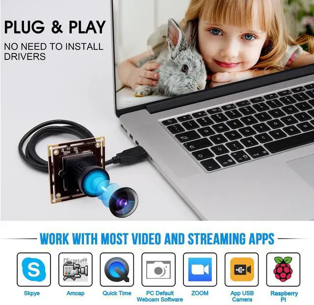 Alt view image 5 of 5 - 4K USB Camera Module with 110 Degree Wide Angle No Distortion Lens 2160P Ultra HD USB Camera Board for Computer and Raspberry Pi Industrial Lightburn Camera Plug and Play for Windows Linux Jetson Nano