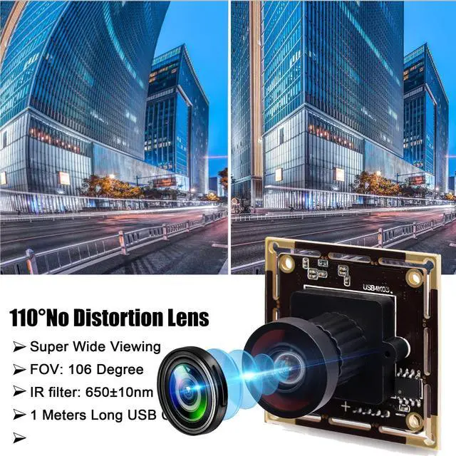 Alt view image 3 of 5 - 4K USB Camera Module with 110 Degree Wide Angle No Distortion Lens 2160P Ultra HD USB Camera Board for Computer and Raspberry Pi Industrial Lightburn Camera Plug and Play for Windows Linux Jetson Nano