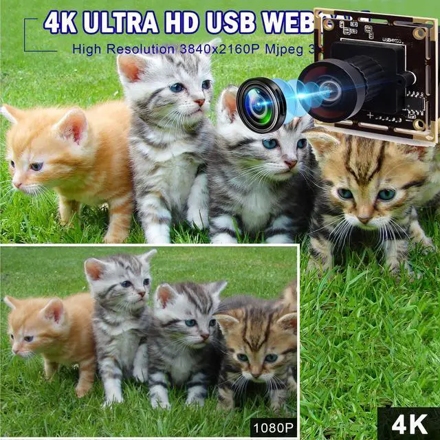 Alt view image 2 of 5 - 4K USB Camera Module with 110 Degree Wide Angle No Distortion Lens 2160P Ultra HD USB Camera Board for Computer and Raspberry Pi Industrial Lightburn Camera Plug and Play for Windows Linux Jetson Nano