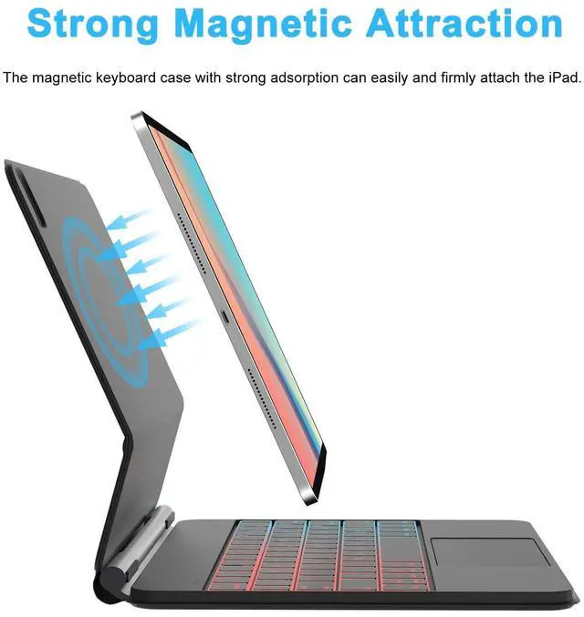 Alt view image 4 of 5 - Keyboard Case for iPad Air 11-inch (M3 2025 / M2 2024), iPad Air 5th/4th Gen & iPad Pro 11 (4th/3rd/2nd/1st Gen), Floating Magnetic Stand, Magic Keyboard, Multi-Touch Trackpad, Rainbow Backlit, Grey