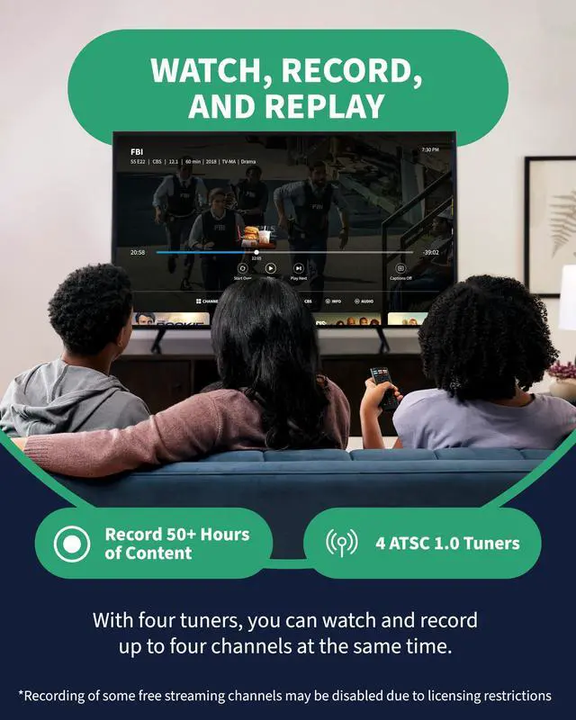 Alt view image 5 of 5 - Tablo 4th Gen 4-Tuner Over-The-Air (OTA) DVR + 35-Mile Indoor TV Antenna - Watch, Pause & Record Live TV, News, Sports & Movies Throughout Your Home Over Wi-Fi - 50+ Hrs Recording - No Subscriptions