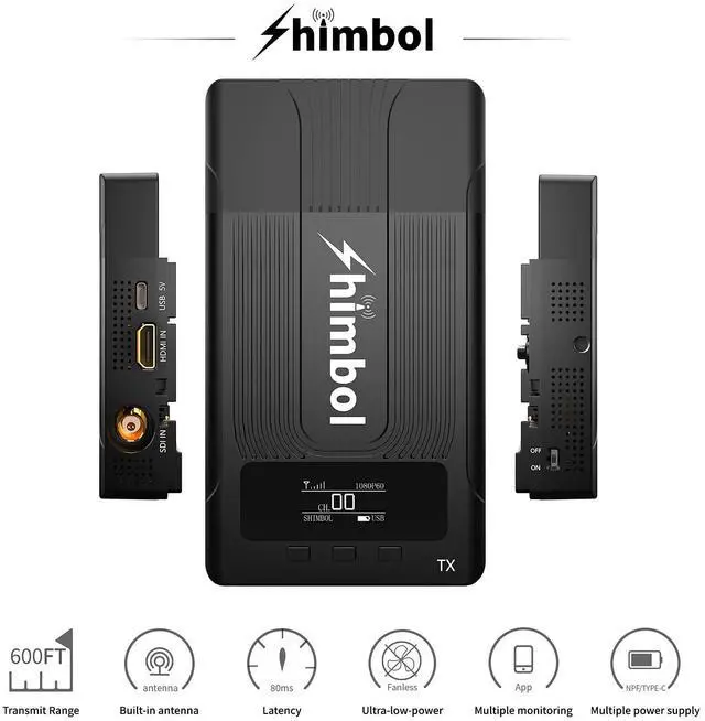 Alt view image 2 of 5 - Shimbol ZO600S 1080P60 SDI+HDMI Wireless Video Transmitter and Receiver for SLR/MILC Camera with 600ft Distance,0.08s Low-Latency,Support iOS APP Monitoring, Fanless, 5G WiFi