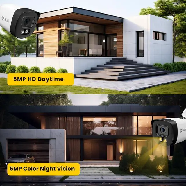 Alt view image 2 of 5 - Qsee 8CH 5MP Security Camera System with Color Night Vision/Motion Detection, 4Pcs Wired PoE Cameras for Home Security Outdoors, 4K 8CH NVR with 2TB HDD for 24-7 Recording, Remote Access