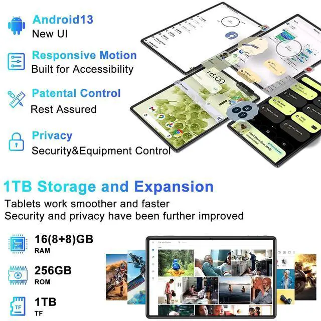 Alt view image 3 of 5 - FACETEL Tablet Android 11 inch Latest with 16GB+256GB+1TB Expand, 8600mAh, Support, Octa-Core 2.0 GHz, 5G WiFi, Dual Camera, Bluetooth 5.0, HD Screen Tablet with Keyboard and Mouse - Grey