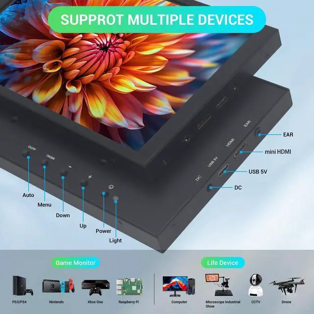 Alt view image 2 of 5 - VIEWMEI Touch Screen Monitor Portable Monitor, 8 Inch Mini HDMI Screen Display,1280 * 800 Resolution Laptop Monitor for PC Laptop Compatible with Raspberry Pi Game Consoles