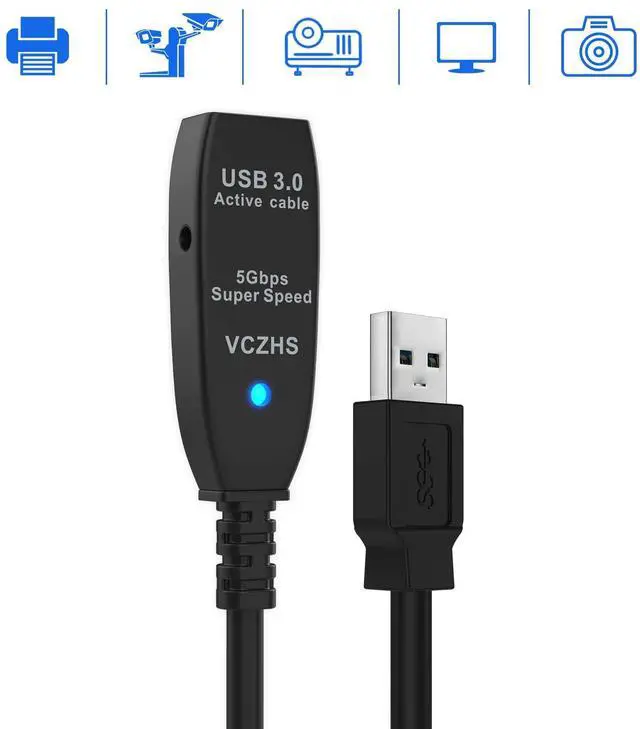 Alt view image 3 of 5 - VCZHS USB 3.0 Extension Cable 100 FT, Active USB Extension Cable Male to Female with 4 Extension chipsets Signal Booster - Extra Long USB Extension Cable (5V/2A Power Adapter Included)