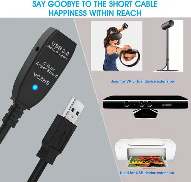 Alt view image 4 of 5 - VCZHS USB 3.0 Extension Cable 100 FT, Active USB Extension Cable Male to Female with 4 Extension chipsets Signal Booster - Extra Long USB Extension Cable (5V/2A Power Adapter Included)