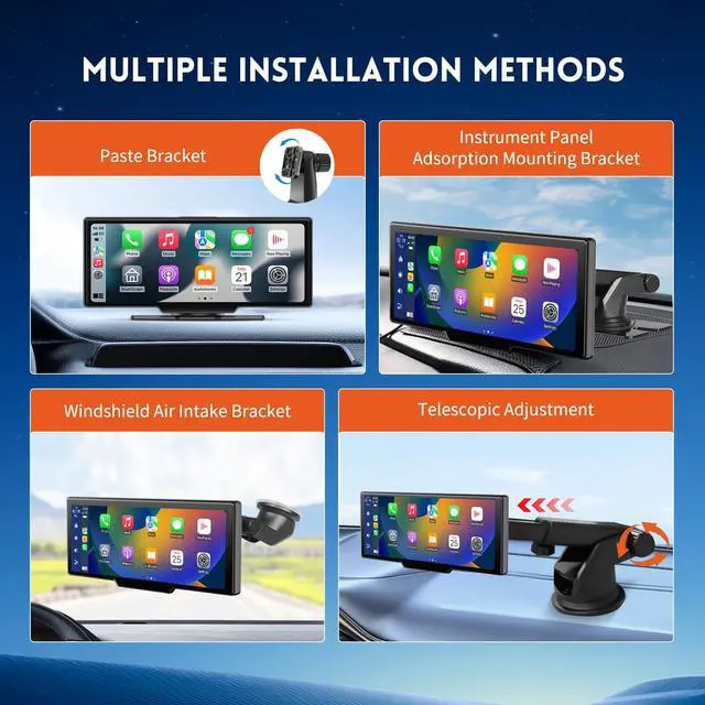 Alt view image 4 of 5 - 10.26" HD Wireless Android & Carplay Screen for Car, Portable Touchscreen Car Stereo with 4K Dash Cam, 1080P Backup Camera, Bluetooth, AUX/FM, Siri, Mirror Link, GPS Navigation