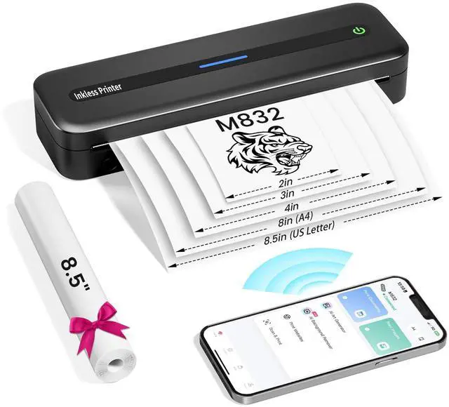 Main image of Ponek Portable Thermal Printer, Portable Printers Wireless for Travel, Wireless Printer for Phone & Laptop, Supports 8.5"x11" US Letter/A4/4/3/2" Paper, Inkless Printers for Office, Car, Home