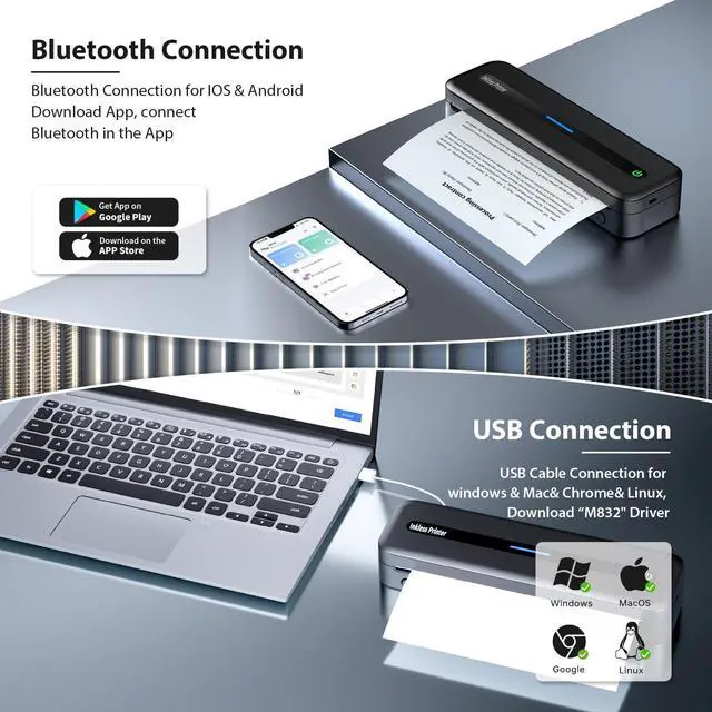 Alt view image 2 of 5 - Ponek Portable Thermal Printer, Portable Printers Wireless for Travel, Wireless Printer for Phone & Laptop, Supports 8.5"x11" US Letter/A4/4/3/2" Paper, Inkless Printers for Office, Car, Home