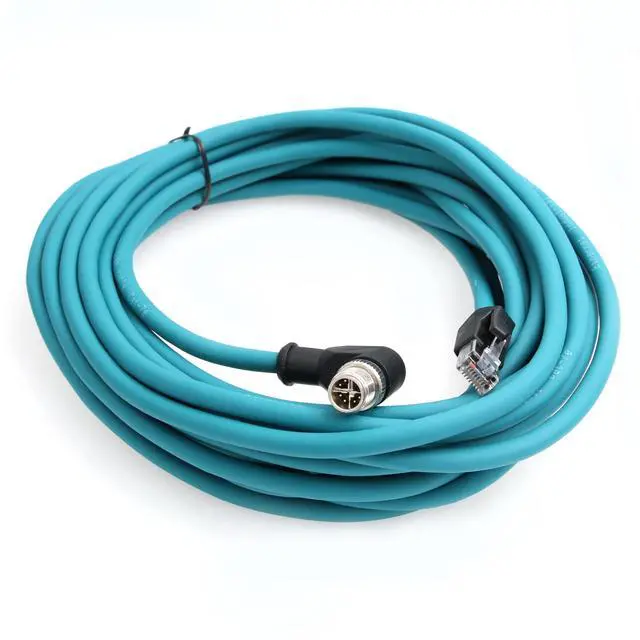 Main image of Eonvic Ethernet Shielded Cable M12 X-Type 8 Position to RJ45 Cat 7e Waterproof Industrial Network High Flex Cable for Cognex (15M, Right Angle X-Code Blue)