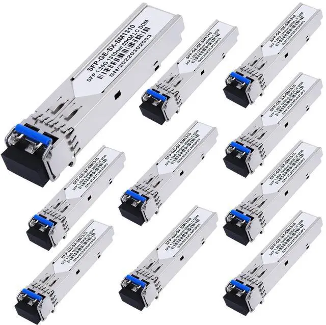 Main image of 10 Pack 1.25G SFP LC Module 1000Base-LX (SMF,1310nm,20km,DDM) Single-Mode Transceiver for Cisco GLC-LH-SMD,Ubiquiti UniFi,Meraki MA-SFP-1GB-LX10,Fortinet,Mikrotik,TP-Link,Netgear,TL-SM311LS,D-Link