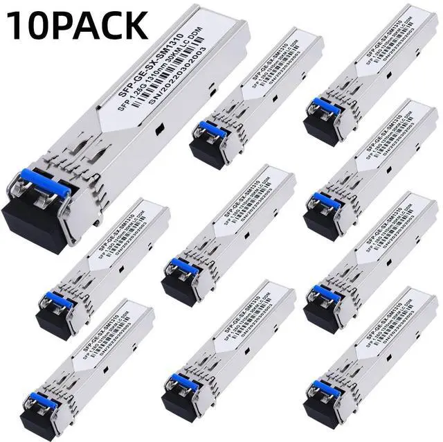 Alt view image 2 of 5 - 10 Pack 1.25G SFP LC Module 1000Base-LX (SMF,1310nm,20km,DDM) Single-Mode Transceiver for Cisco GLC-LH-SMD,Ubiquiti UniFi,Meraki MA-SFP-1GB-LX10,Fortinet,Mikrotik,TP-Link,Netgear,TL-SM311LS,D-Link