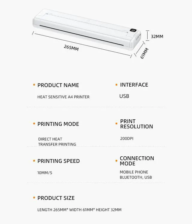 Alt view image 4 of 5 - Portable A4 Thermal Printer, Bluetooth Thermal Printer, Support 90 Sheets Letter and A4 Paper, Compatible with Android and iOS Phone and Laptop for Mobile Office