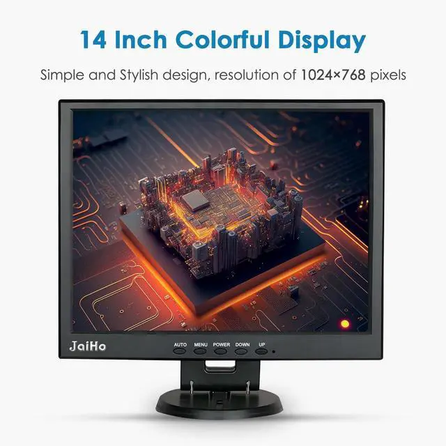 Alt view image 3 of 5 - JaiHo 14 Inch LCD Security CCTV Monitor, 1024x768 4:3 Resolution Color TFT LCD Display Screen with HDMI/VGA/BNC/AV Ports for Surveillance Camera, STB and Other Video Equipment, Built-in Speaker