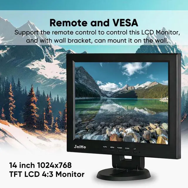Alt view image 4 of 5 - JaiHo 14 Inch LCD Security CCTV Monitor, 1024x768 4:3 Resolution Color TFT LCD Display Screen with HDMI/VGA/BNC/AV Ports for Surveillance Camera, STB and Other Video Equipment, Built-in Speaker