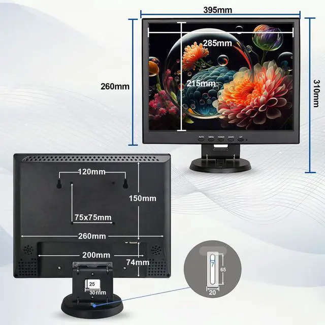 Alt view image 5 of 5 - JaiHo 14 Inch LCD Security CCTV Monitor, 1024x768 4:3 Resolution Color TFT LCD Display Screen with HDMI/VGA/BNC/AV Ports for Surveillance Camera, STB and Other Video Equipment, Built-in Speaker