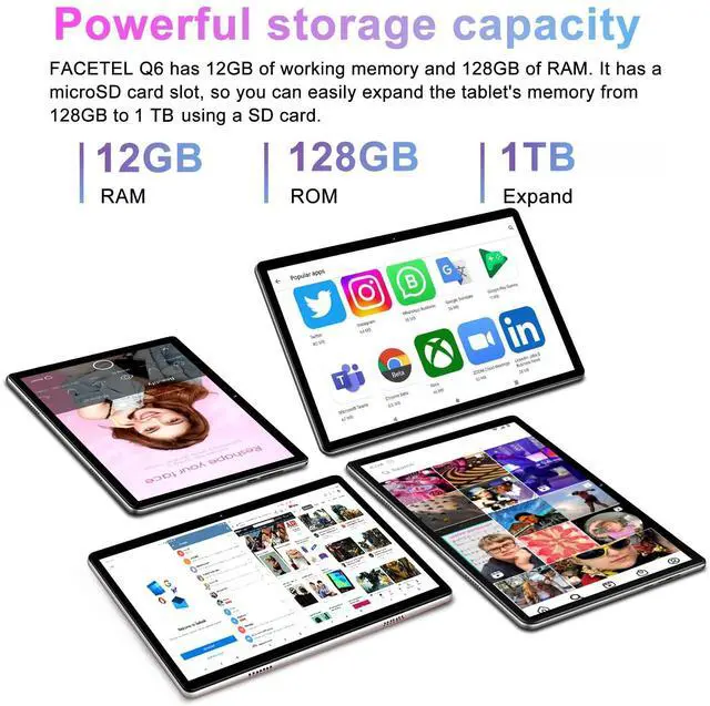 Alt view image 3 of 5 - Tablet 10 inch 2025 Android 13 Octa-Core 2.0 GHz with 12GB RAM 128GB ROM TF 1TB, 5G WiFi, 6000mAh, FHD IPS Touchscreen, Bluetooth 5.0, 1280 * 800, 5+8 MP, 2 in 1 Tablet with Keyboard and Mouse, Silver